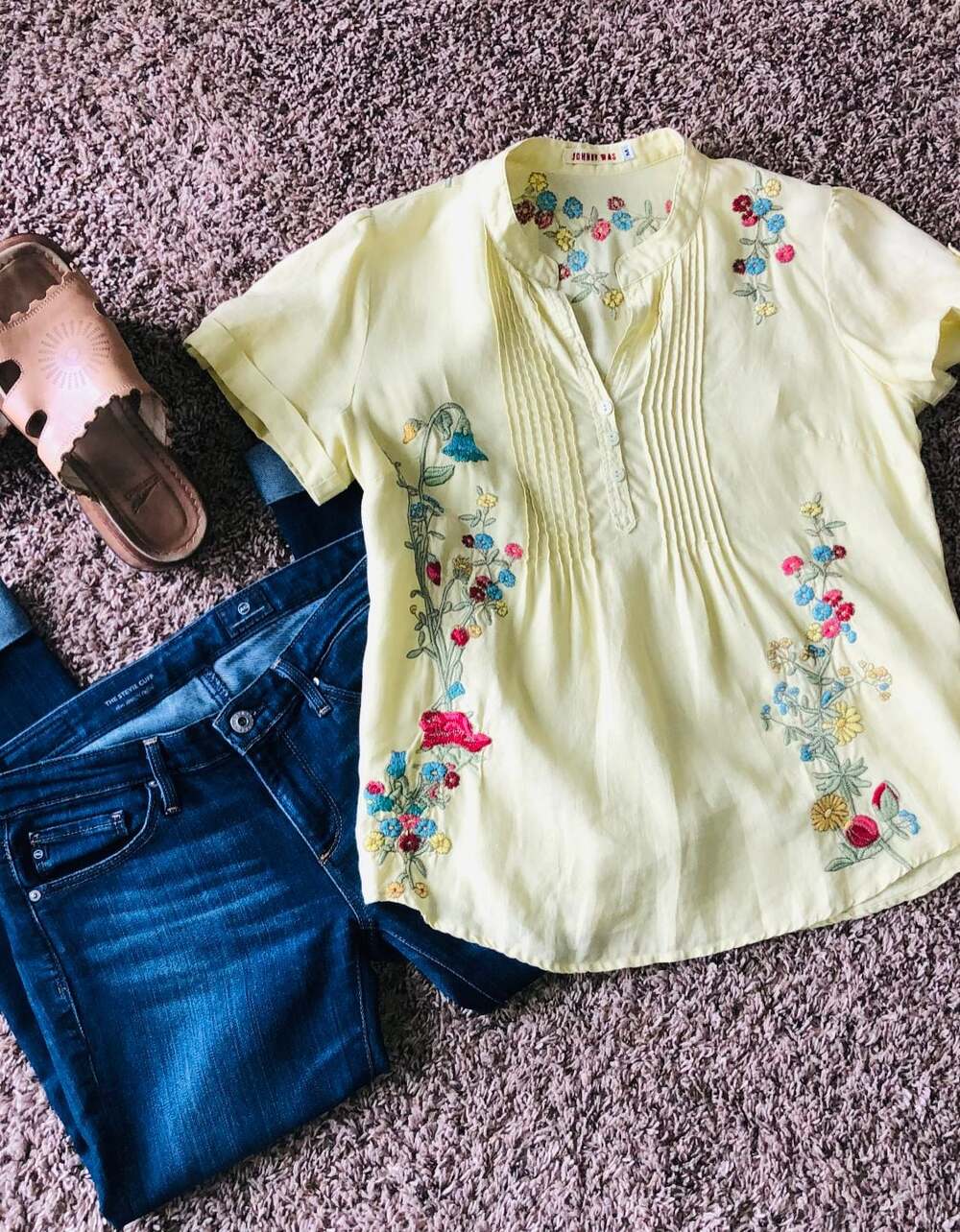 Johnny Was Yellow Short Sleeve Blouse